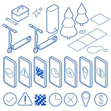 Isometric Electric Scooter Objects Set Stock Illustration