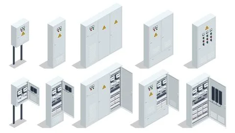 Isometric Electric switchboard. Transformer. Distribution board. Electrical Stock Illustration