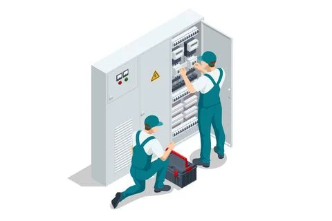 Isometric Electric switchboard. Transformer. Distribution board. Electrical Stock Illustration