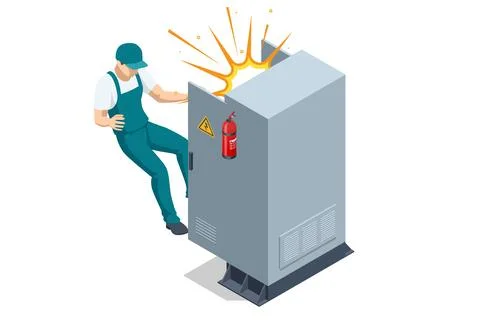 Isometric Electric switchboard. Transformer. Distribution board. Electrical Stock Illustration