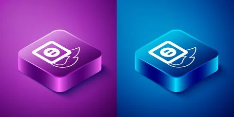 Isometric Electric wiring of socket in fire icon isolated on blue and purple Illustrazione stock