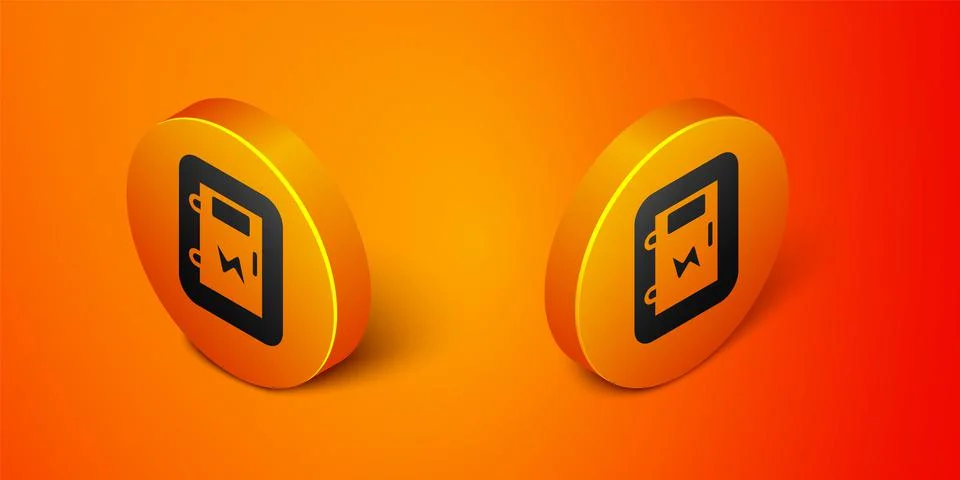 Isometric Electrical panel icon isolated on orange background. Orange circle  Stock Illustration