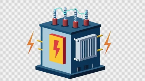 Isometric electrical transformer. Animation of an electric transformer. Cartoon Stock Footage 320214525