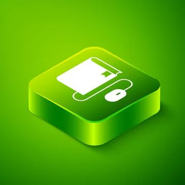 Isometric Electronic book with mouse icon isolated on green background. Online Stock Illustration
