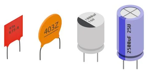 Isometric Electronic components Capacitors Stock Illustration