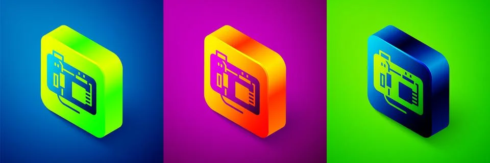 Isometric Electronic computer components motherboard digital chip integrated Stock Illustration