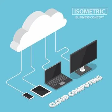 Isometric electronic devices connecting with cloud Stockillustratie