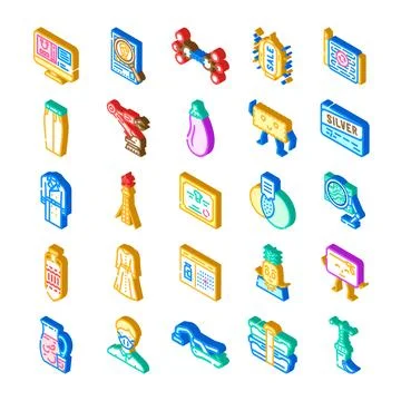 Isometric elements collection representing various objects and concepts Stockillustratie