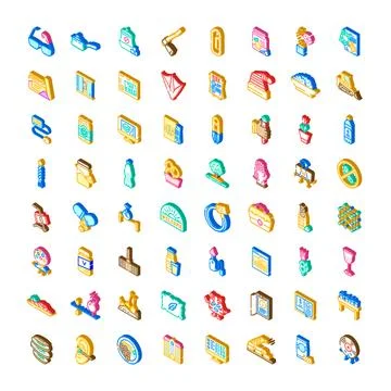 Isometric elements collection representing various objects and concepts Stock Illustration