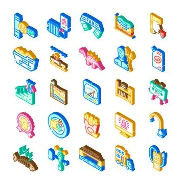Isometric elements collection with various objects and concepts Illustrazione stock