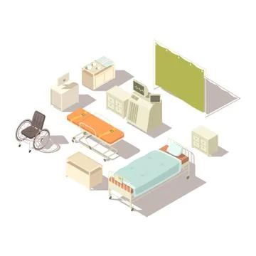 Isometric Elements Of Hospital Interior Stock Illustration