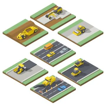 Isometric elements infographic showing the stages of construction or maintena Stock Illustration