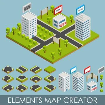Isometric elements map creator Illustrazione stock