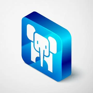 Isometric Elephant icon isolated on grey background. Blue square button. Vector 스톡 일러스트