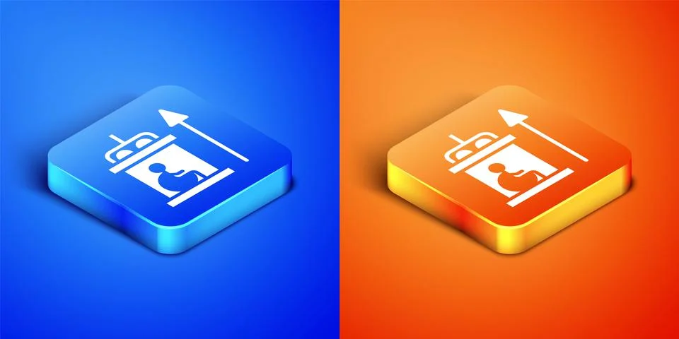 Isometric Elevator for disabled icon isolated on blue and orange background Stock Illustration