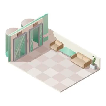 Isometric elevator hall interior Illustrazione stock