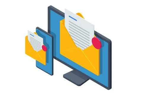 Isometric email, business e-mail communication and digital marketing, electronic Stock Illustration