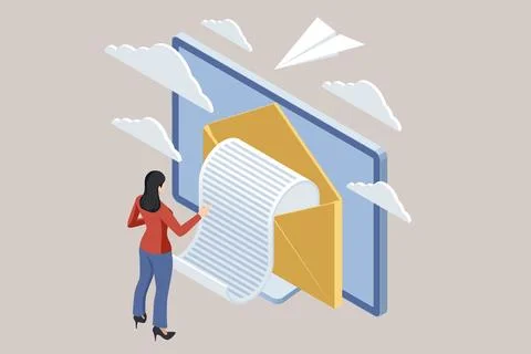 Isometric Email, Message and Communication. Mail Communication Connection Stockillustratie