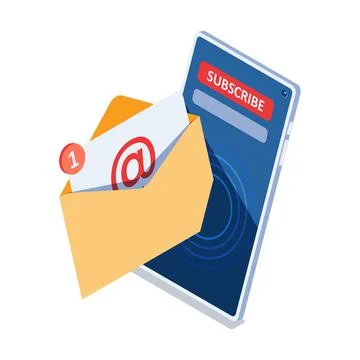 Isometric Email Notification with Subscribe Button on Smarthpone Screen Stock Illustration
