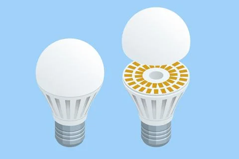 Isometric energy saving vented LED bulb. Type E27. Led lightbulb energy save Stock Illustration