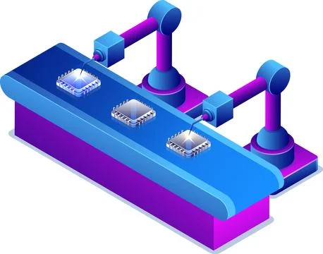 Isometric engineering work with robotic welding machine, artificial process.. Stock Illustration