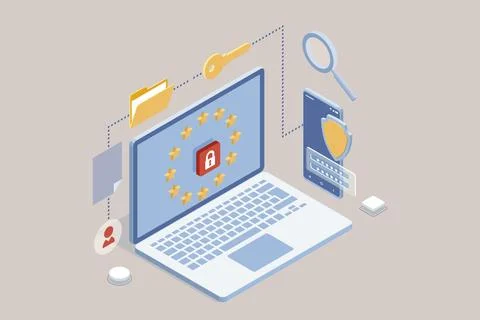 Isometric Ensuring Personal Data Protection with User Authentication, Secure 스톡 일러스트