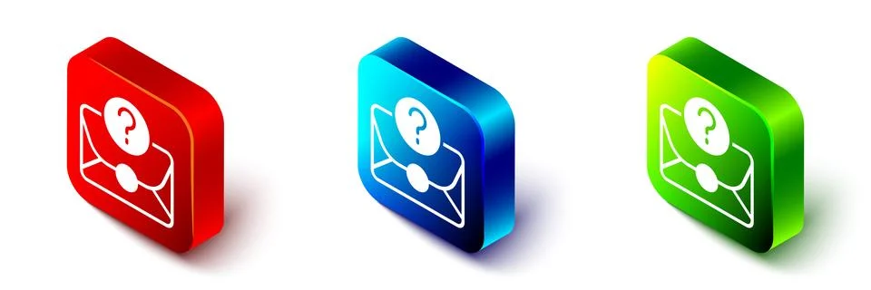 Isometric Envelope with question mark icon isolated on white background. Lett Stock Illustration