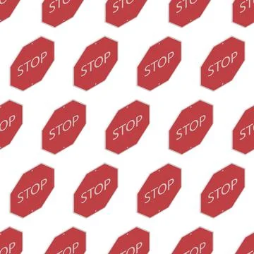 Isometric eps 10 vector road red stop signs seamless pattern Stock Illustration