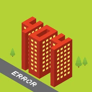 Isometric error 404 buildings isolated vector Stock Illustration