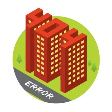 Isometric error 404 buildings isolated vector illustration Stock Illustration