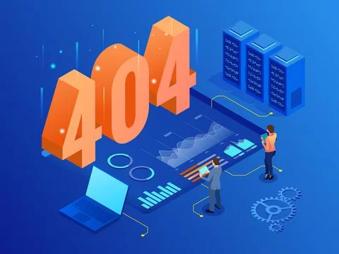 Isometric error 404 page layout vector design. The page you requested could not Ilustración de archivo