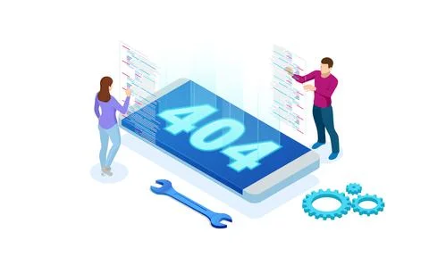 Isometric error 404 page layout vector design. The page you requested could not Stock Illustration