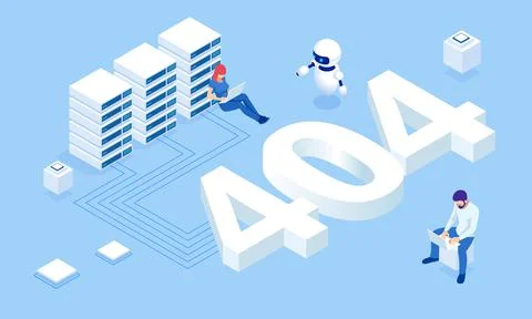 Isometric error 404 page layout vector design. The page you requested could not Stock Illustration