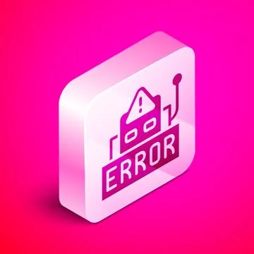 Isometric Error in the operation program of the robot icon isolated on pink 스톡 일러스트