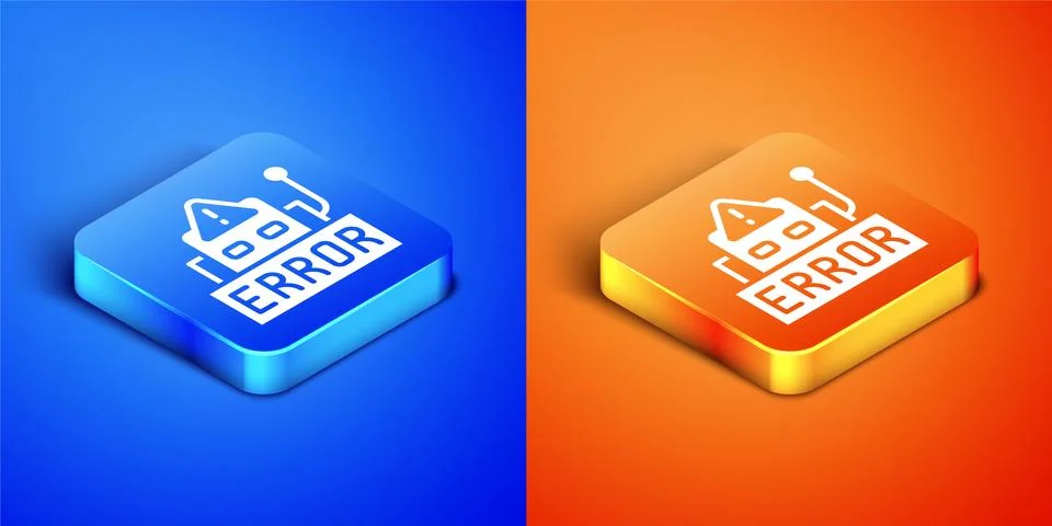 Isometric Error in the operation program of the robot icon isolated on blue and Stock Illustration