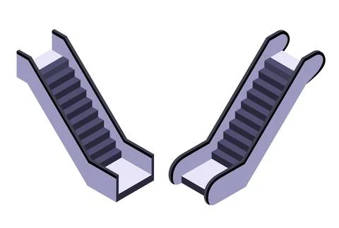 Isometric escalator 3d vector illustration isolated staircase service design Stock Illustration