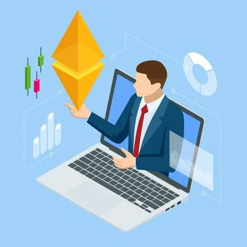 Isometric Ethereum is a decentralized, open-source blockchain with smart Stock Illustration