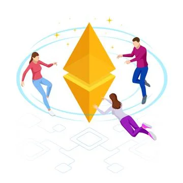 Isometric Ethereum is a decentralized, open-source blockchain with smart Stock Illustration