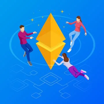 Isometric Ethereum is a decentralized, open-source blockchain with smart Stock Illustration