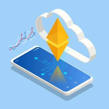 Isometric Ethereum is a decentralized, open-source blockchain with smart Stock Illustration