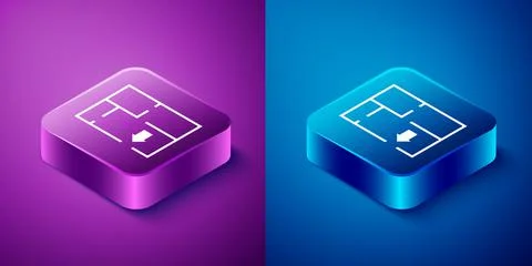 Isometric Evacuation plan icon isolated on blue and purple background. Fire Ilustración de archivo