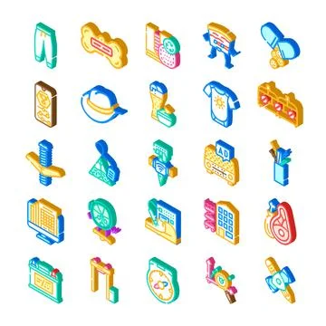 Isometric everyday objects and modern lifestyle items collection Ilustração Stock