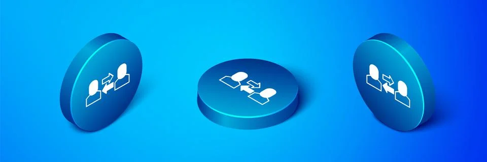 Isometric Exchange work icon isolated on blue background. Information exchang Stock Illustration