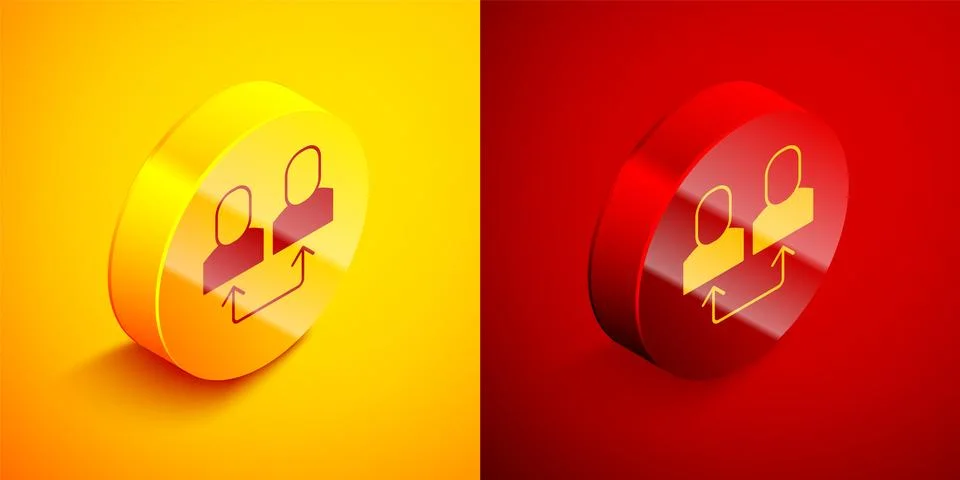 Isometric Exchange work icon isolated on orange and red background. Informa.. Stockillustratie