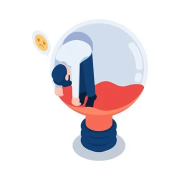 Isometric Exhausted Businessman inside Light Bulb Stock Illustration