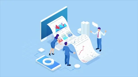 Isometric Expert team for Data Analysis, Business Statistic Stock Footage 131298238