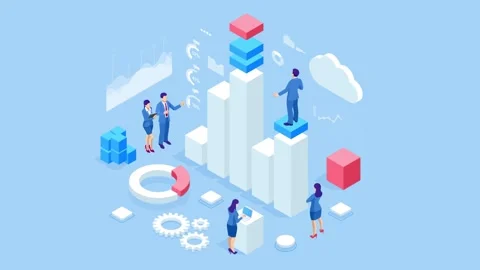 Isometric Expert team for Data Analysis, Business Statistic, Management Video stock 131298245