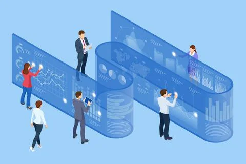 Isometric Expert team for Data Analysis, Business Statistic, Management 스톡 일러스트