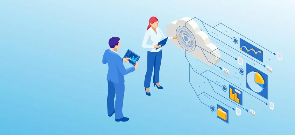 Isometric Expert team for Data Analysis, Business Statistic, Management Illustrazione stock