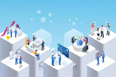 Isometric Expert team for Data Analysis, Business Statistic, Management Illustrazione stock